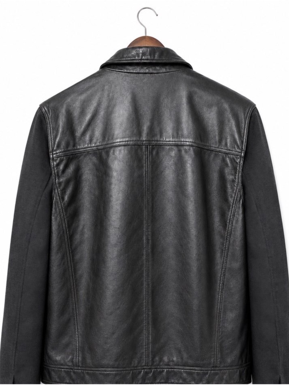 John Varvatos Men's Black Leather Sheep Skin Trucker Button-Front Jacket - Picture 3 of 4